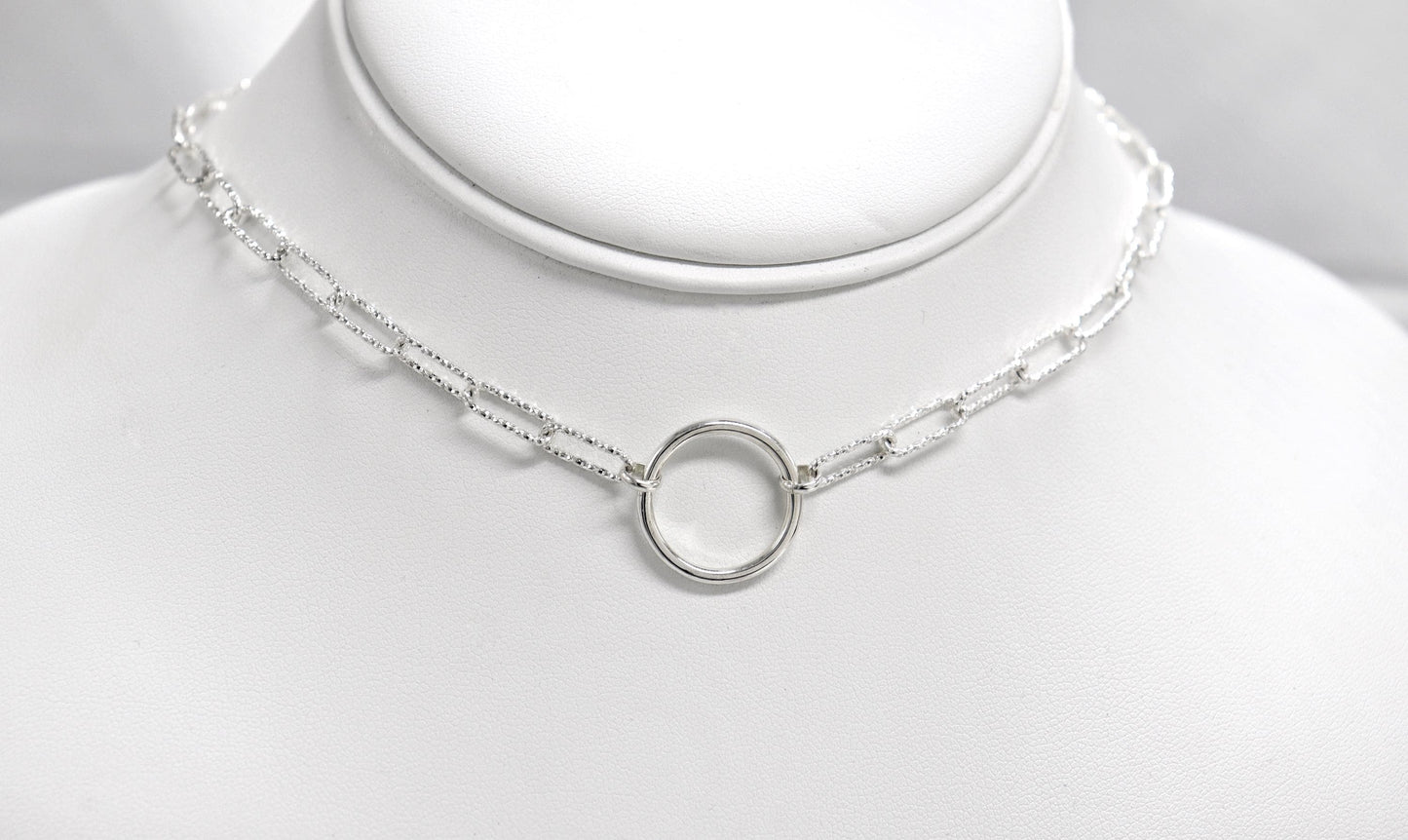 Day Collar SolidCollar Sterling Silver, Sub Day Collar, Silver O ring necklace, O ring Chocker, gift for her gift for sub bsdm 24/7 Wear gag