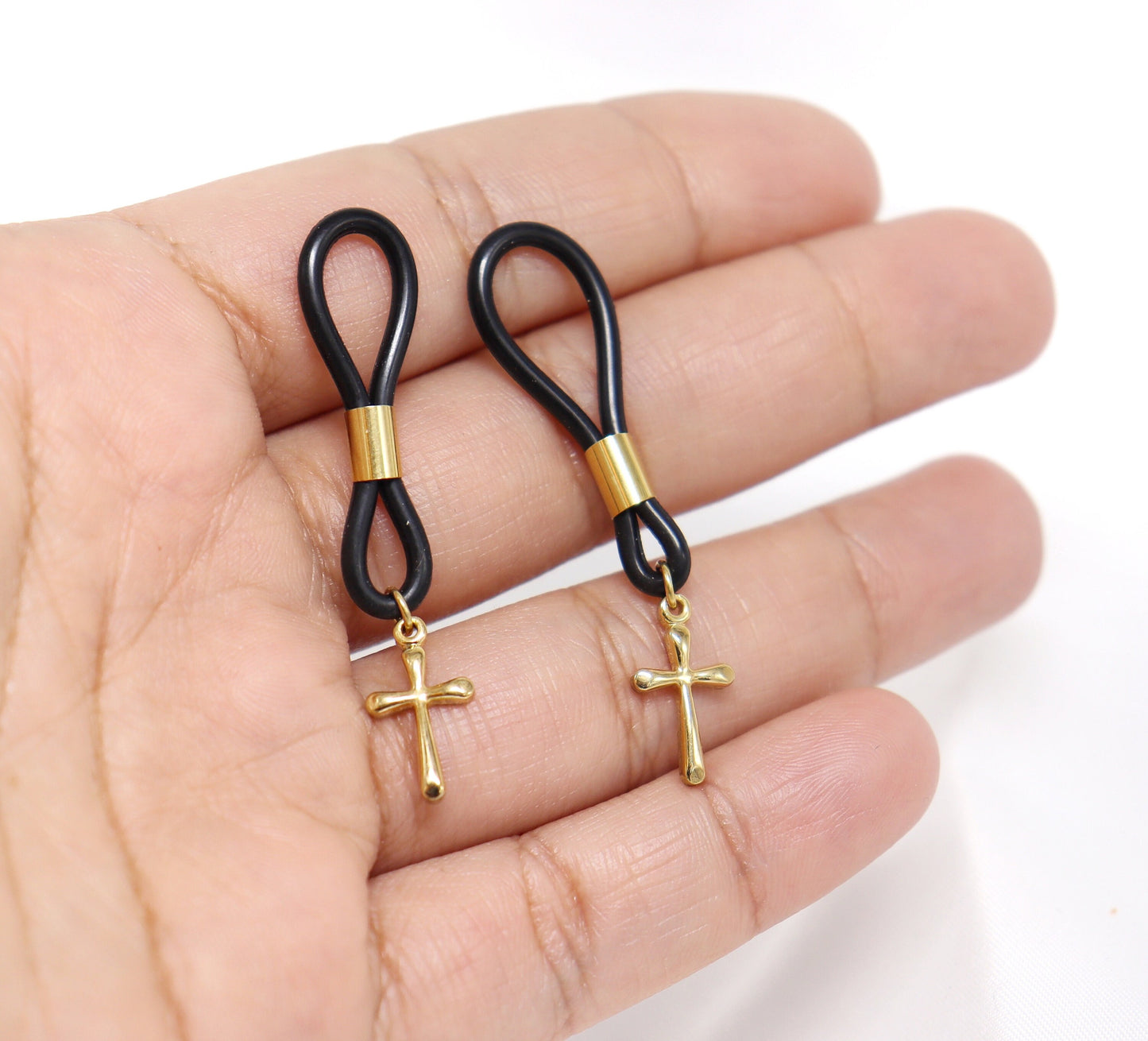 Non-Piercing Nipple Jewelry CrossNips© with heart Pendant in 14k Gold Fill, nipple jewelry, erotic jewelry nipple, erect nipples