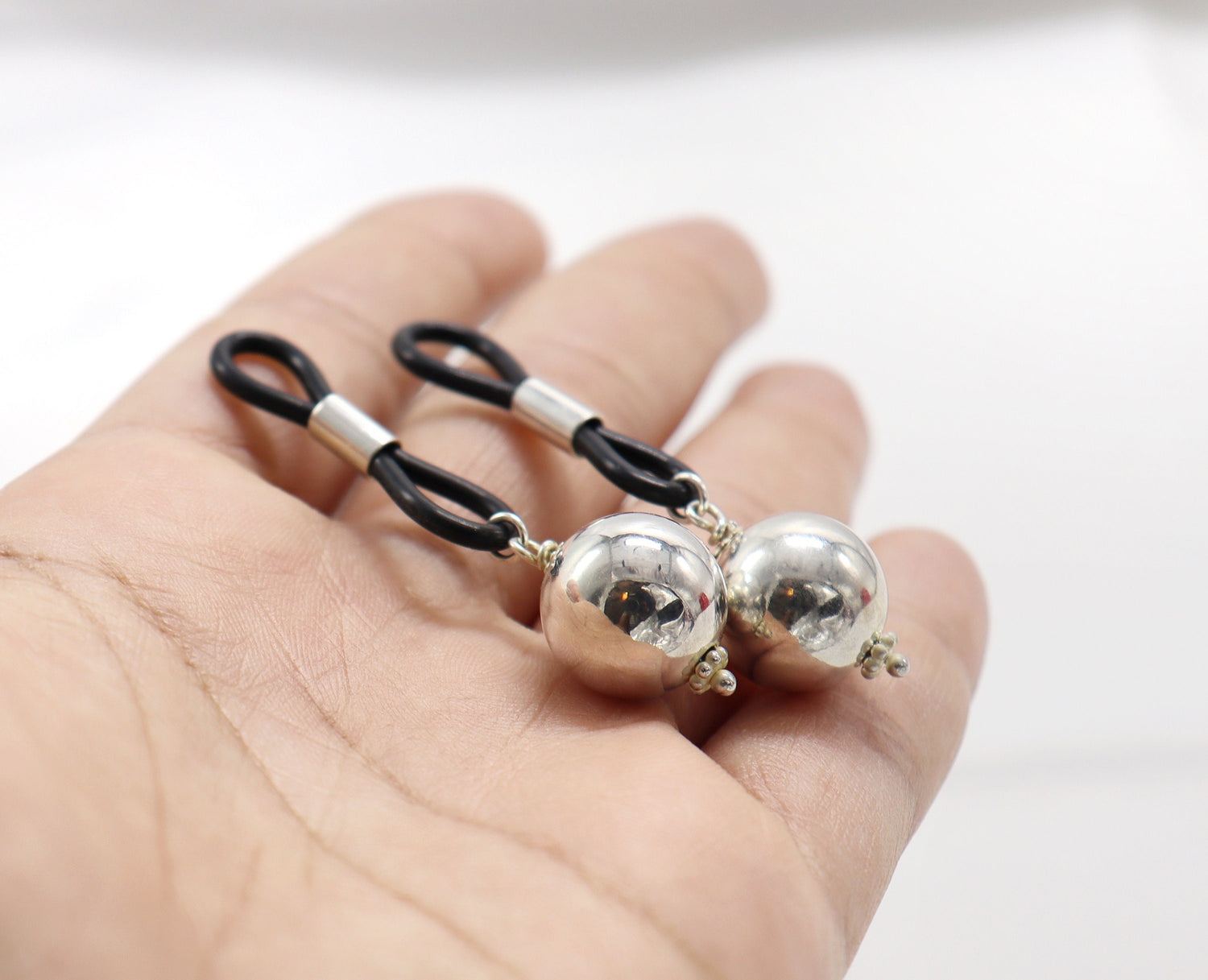 Non-Piercing Nipple Jewelry YummyNipz with Silver Balls Sterling Silver, nipple jewelry, erotic jewelry nipple, erect nipples