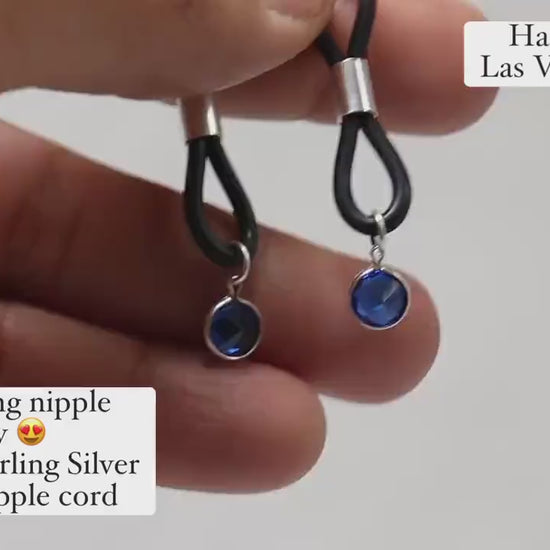 Non-Piercing Nipple Jewelry BlueNip© with Blue CZ in Sterling Silver, nipple jewelry, erotic jewelry nipple, erect nipples, sexy jewelry