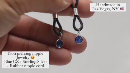 Non-Piercing Nipple Jewelry BlueNip© with Blue CZ in Sterling Silver, nipple jewelry, erotic jewelry nipple, erect nipples, sexy jewelry