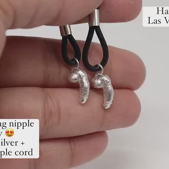 Non-Piercing Nipple Jewelry SpicyP©  with heart Penis Pendant in Sterling Silver, nipple jewelry, erotic jewelry nipple, erect nipples, sexy