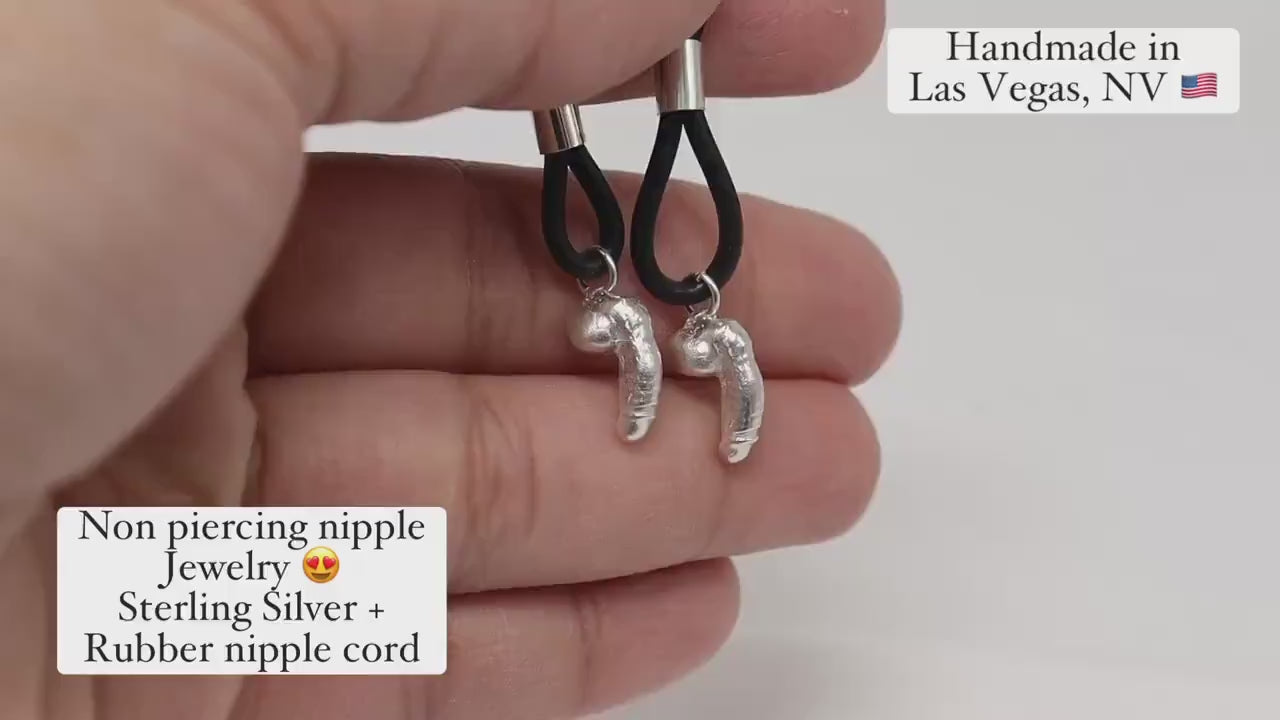 Non-Piercing Nipple Jewelry SpicyP©  with heart Penis Pendant in Sterling Silver, nipple jewelry, erotic jewelry nipple, erect nipples, sexy