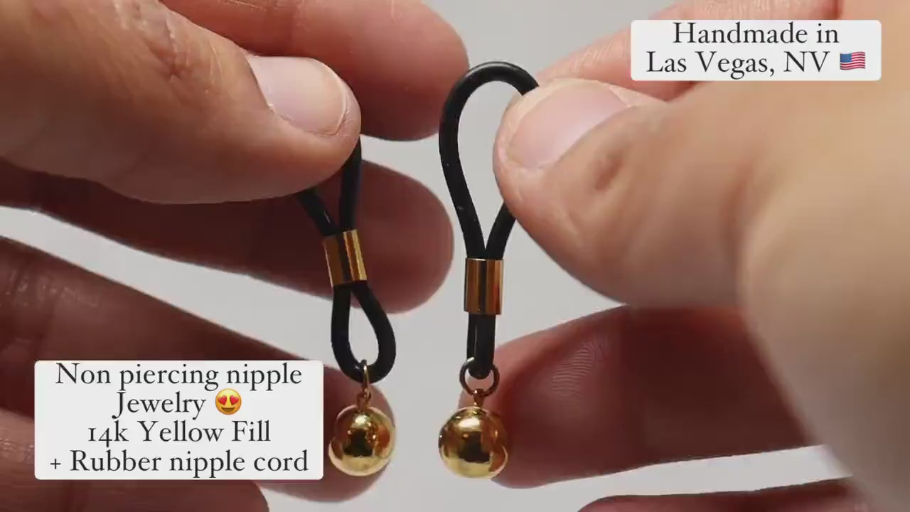 Non-Piercing Nipple Jewelry Nipps© with Gold Balls Pendants in 14k Gold Fill, nipple jewelry, erotic jewelry nipple, erect nipples