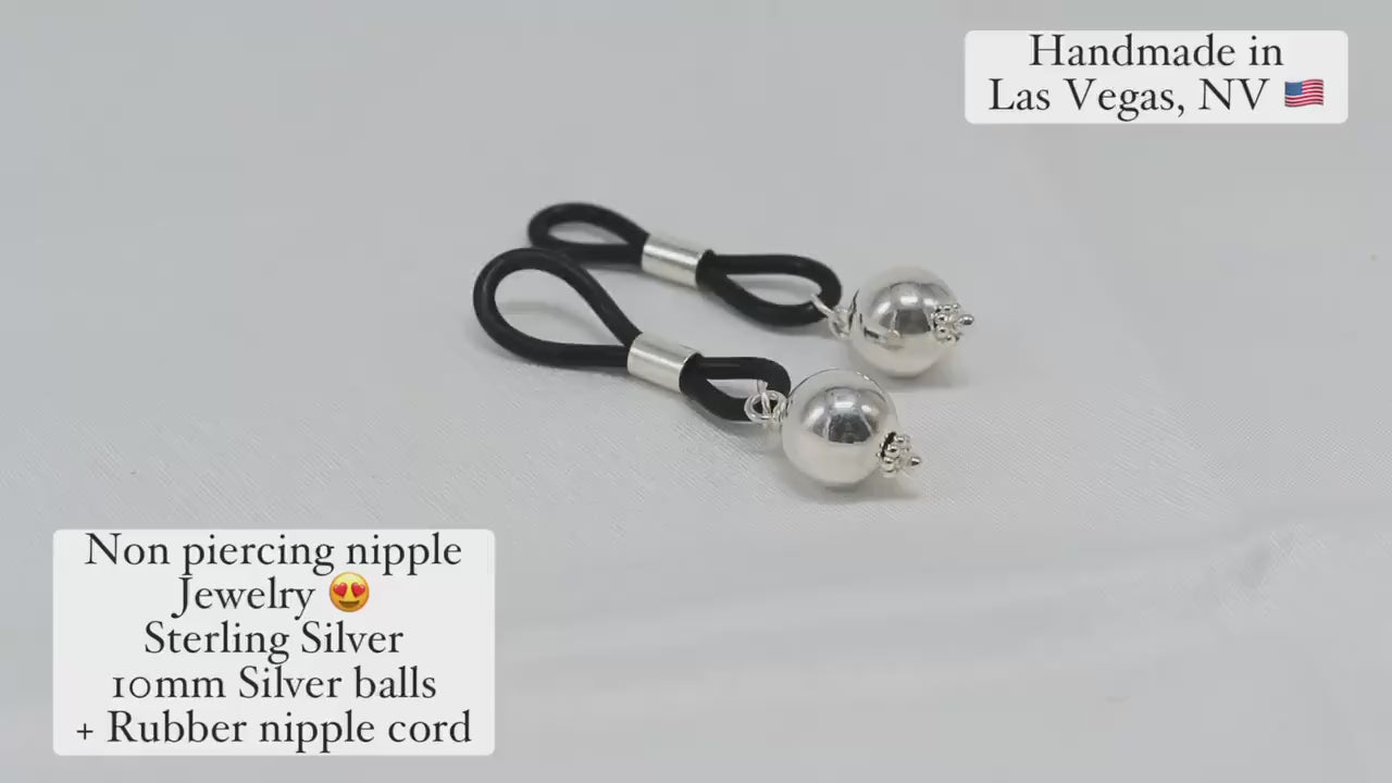 Non-Piercing Nipple Jewelry SilverNipz©  with Silver Balls Sterling Silver, nipple jewelry, erotic jewelry nipple, erect nipples