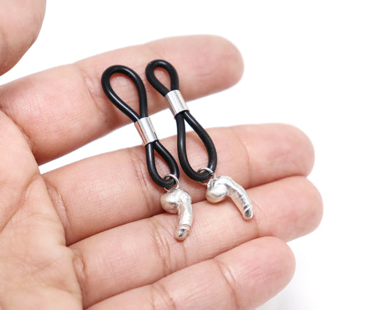 Non-Piercing Nipple Jewelry SpicyP© with heart Penis Pendant in Sterling Silver, nipple jewelry, erotic jewelry nipple, erect nipples, sexy