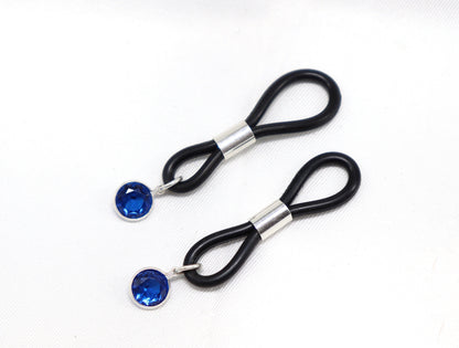 Non-Piercing Nipple Jewelry BlueNip© with Blue CZ in Sterling Silver, nipple jewelry, erotic jewelry nipple, erect nipples, sexy jewelry