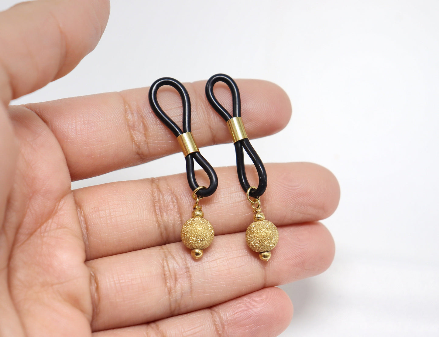 Non-Piercing Nipple Jewelry ShinyNipps© with Gold Balls Pendants in 14k Gold Fill, nipple jewelry, erotic jewelry nipple, erect nipples